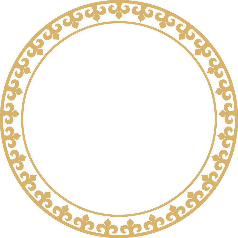 gold Kazakh national round pattern, frame. Ethnic ornament of the nomadic peoples of Asia, the Great Steppe, Kazakhs, Kirghiz, Kalmyks, Mongols, Buryats, Turkmen vector