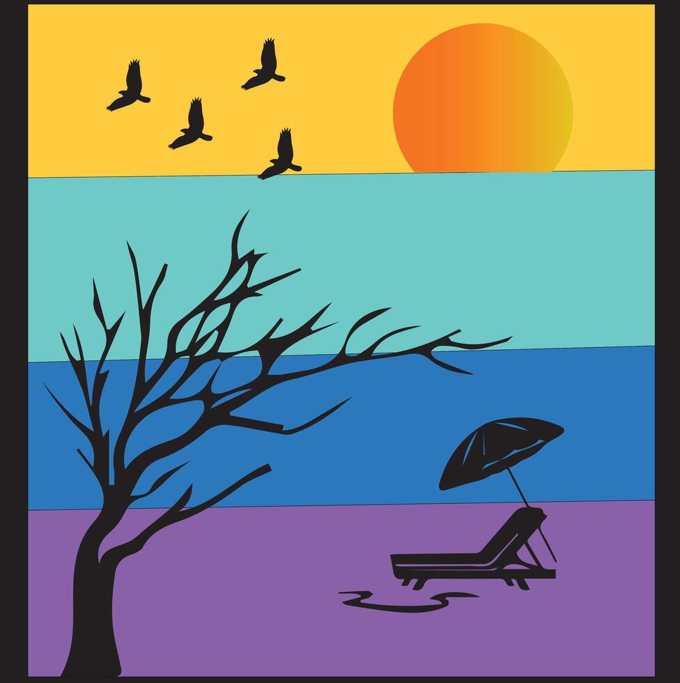 Beach Sunset T-shirt Design vector