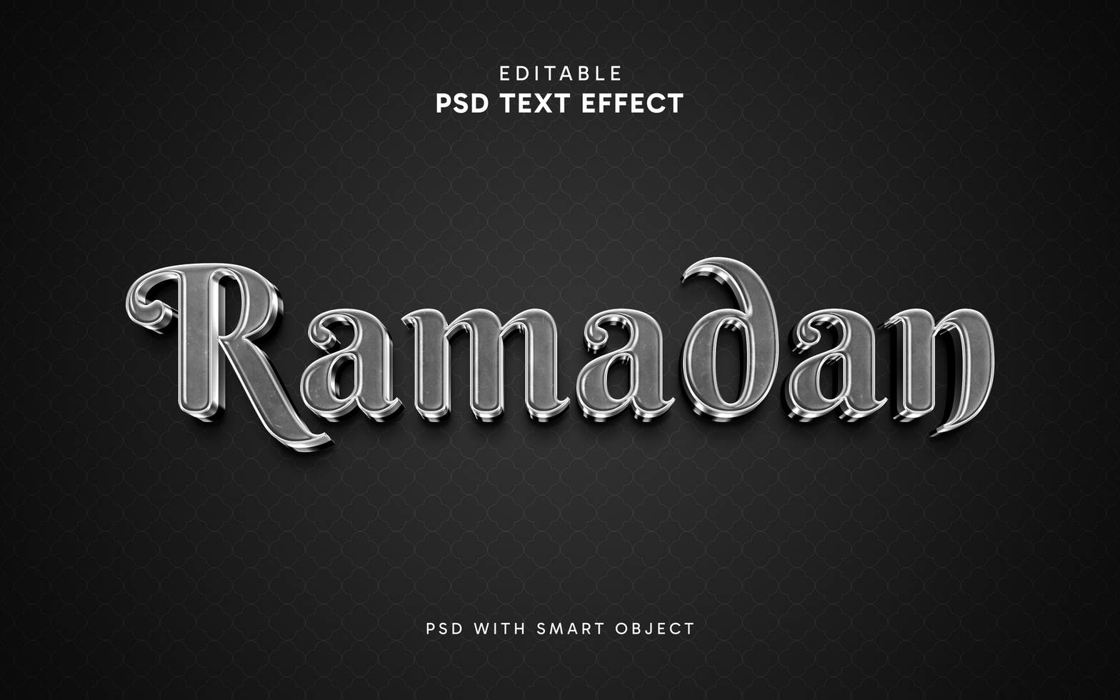 Ramadan Silver Text Effect on Black Background psd