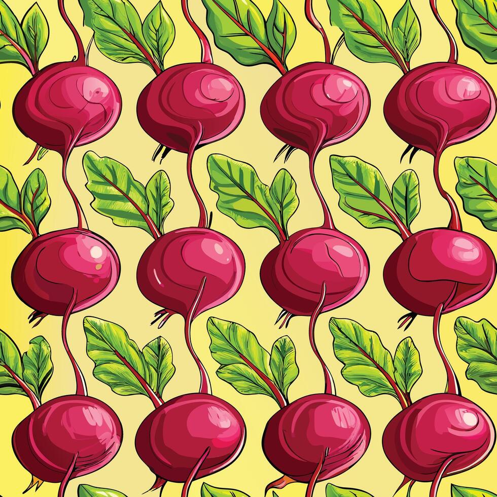 A pattern with red beets on a yellow background vector