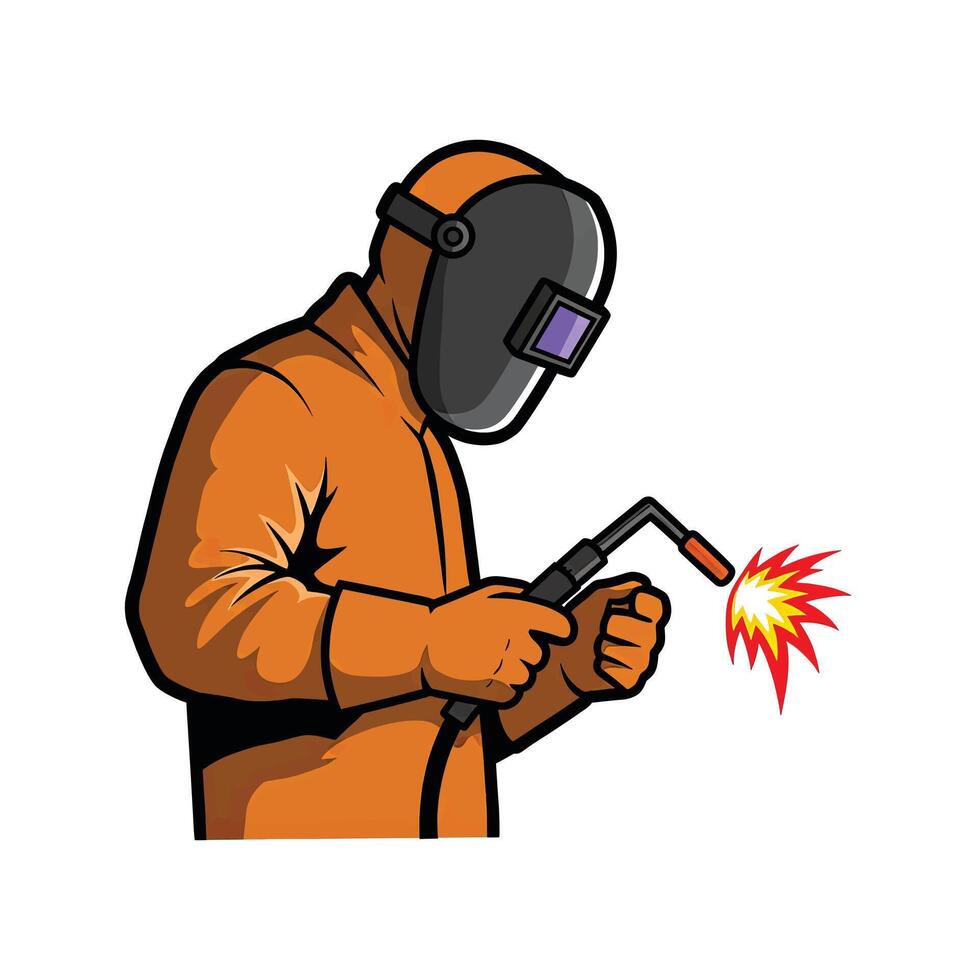 A Person in a Welding Sheld and welding tool vector