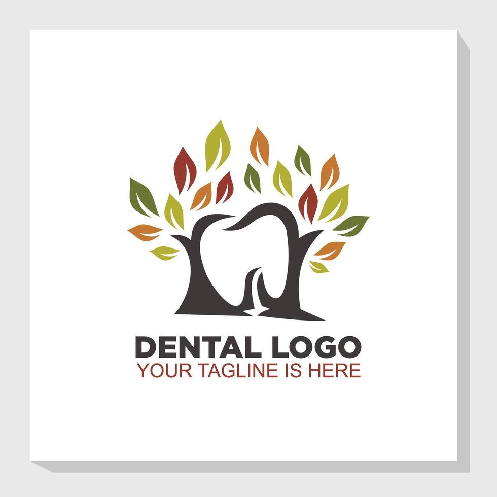 Dental logo design with tree and leaves vector