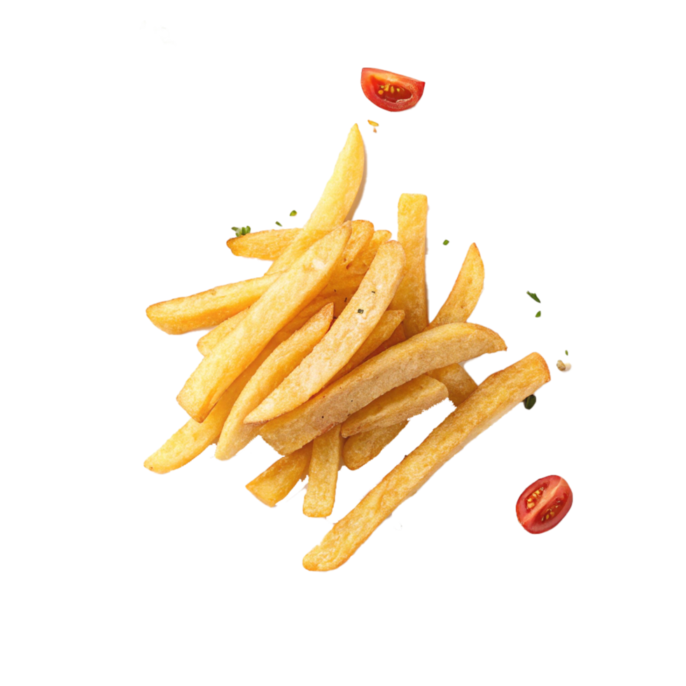 French fries levitate on a transparent background png