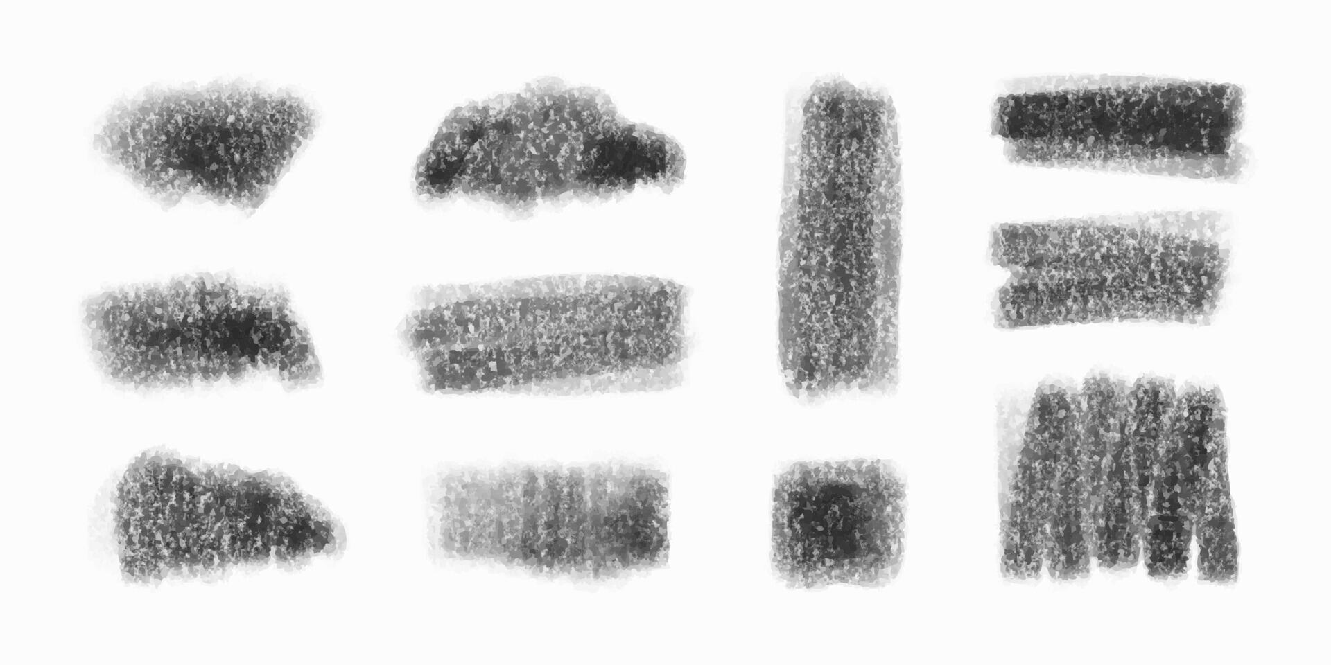 Various spots drawn with black charcoal, crayon texture, freehand graphic design elements for decoration. Stickers, decals, hand drawing. illustration. vector