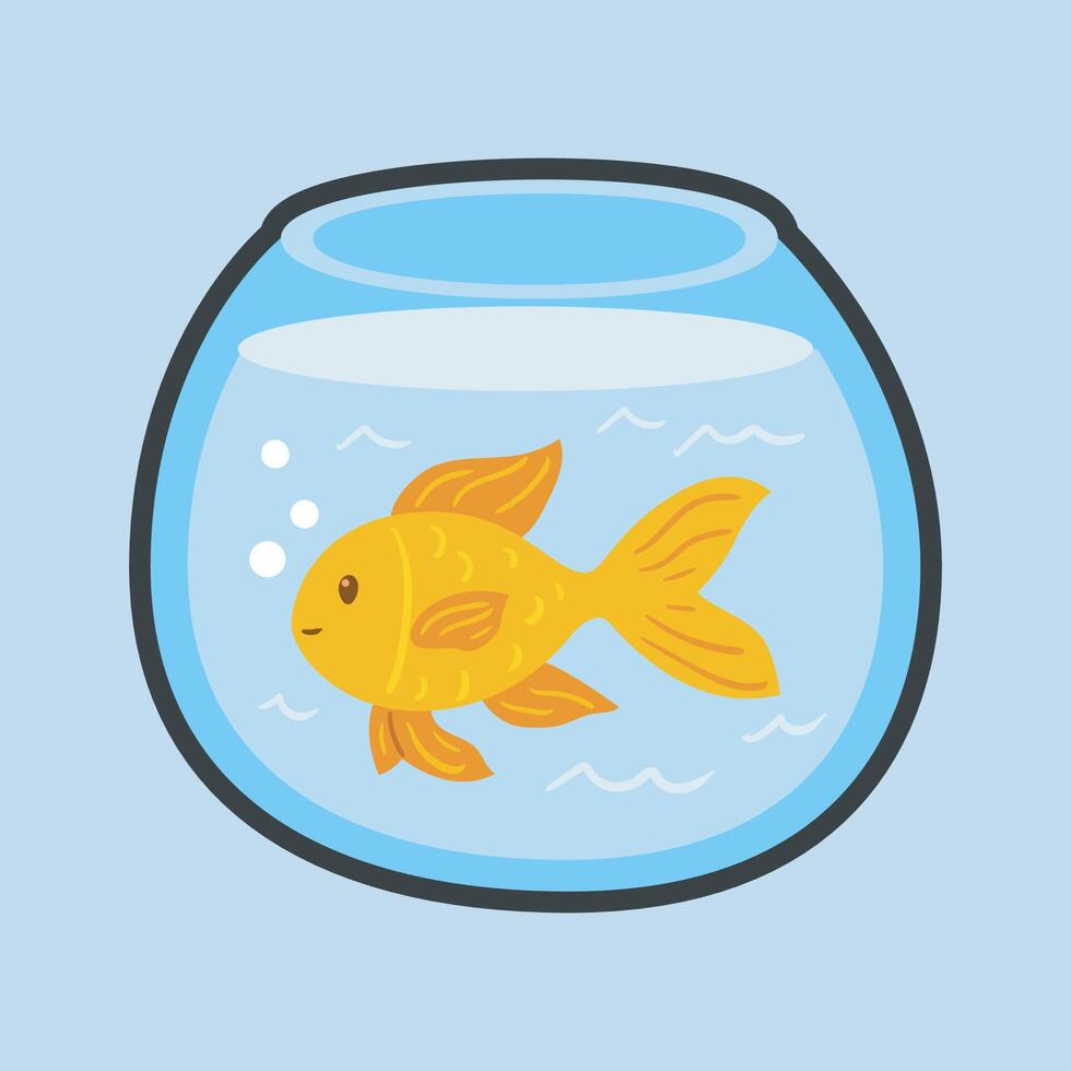 fish in the glass tank with outline flat design. vector