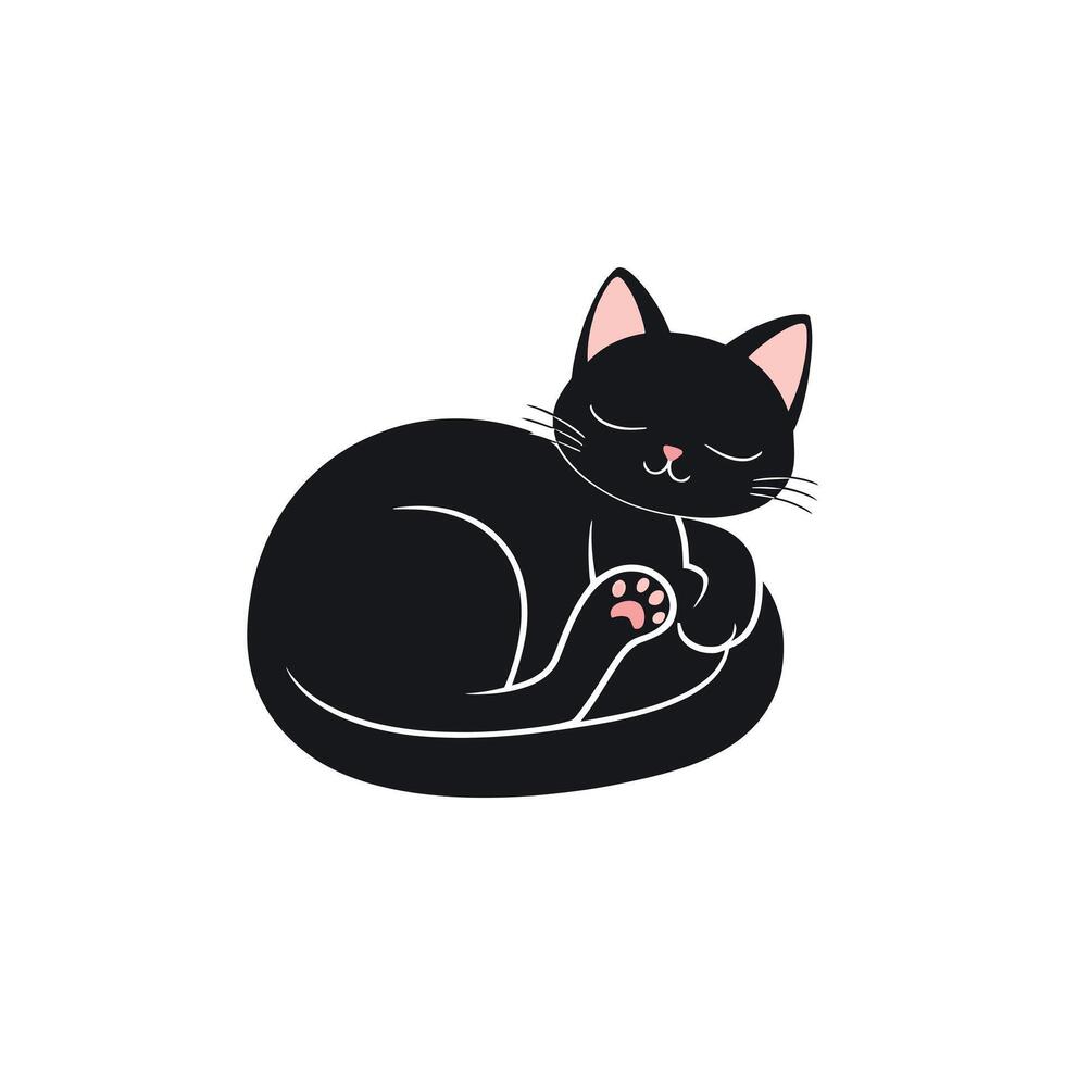 Adorable Cartoon Black Cat Sleeping in a Ball -Art on White Background vector