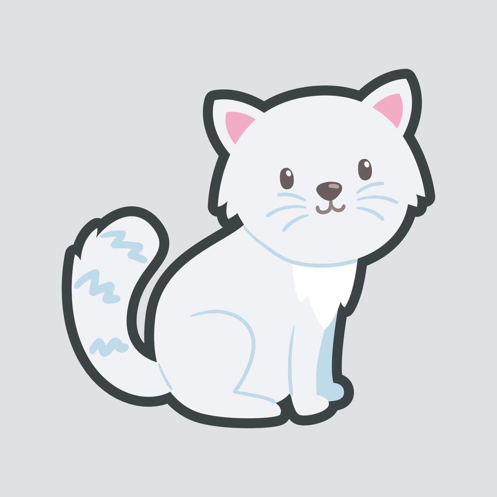 cute white cat with outline flat design. vector