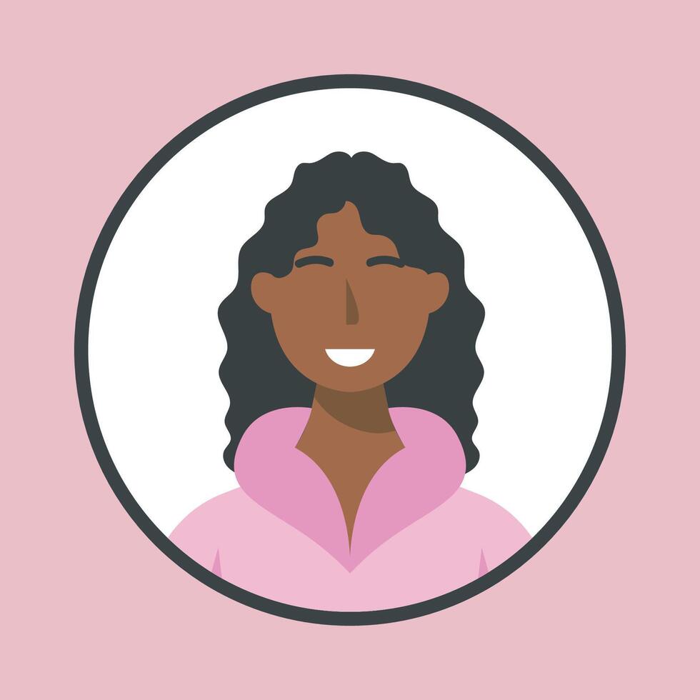 smile woman in circle frame with outline flat design. vector