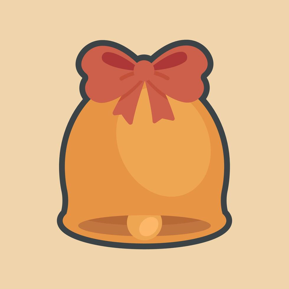 orange ring bell with ribbon in outline flat desing. vector