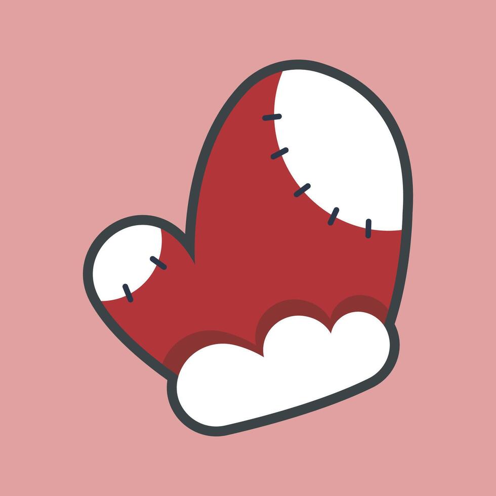 red glove with outline flat design. vector