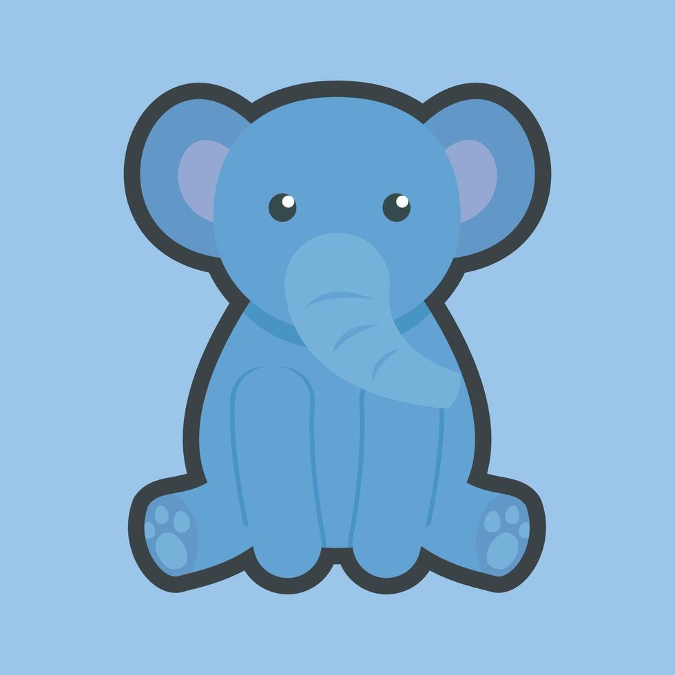 sitting cute elephant with outline flat design. vector