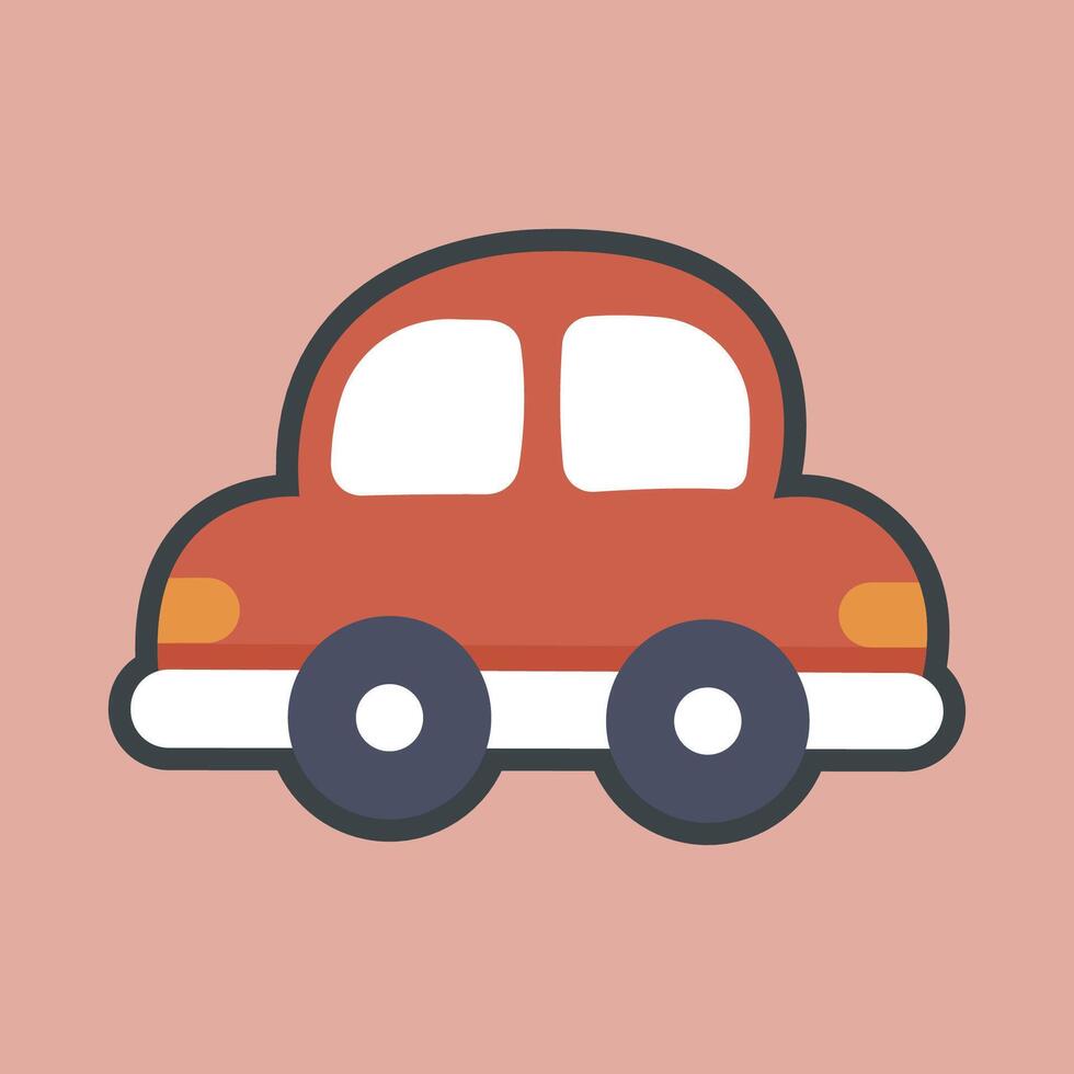 cute red car with outline flat design. vector