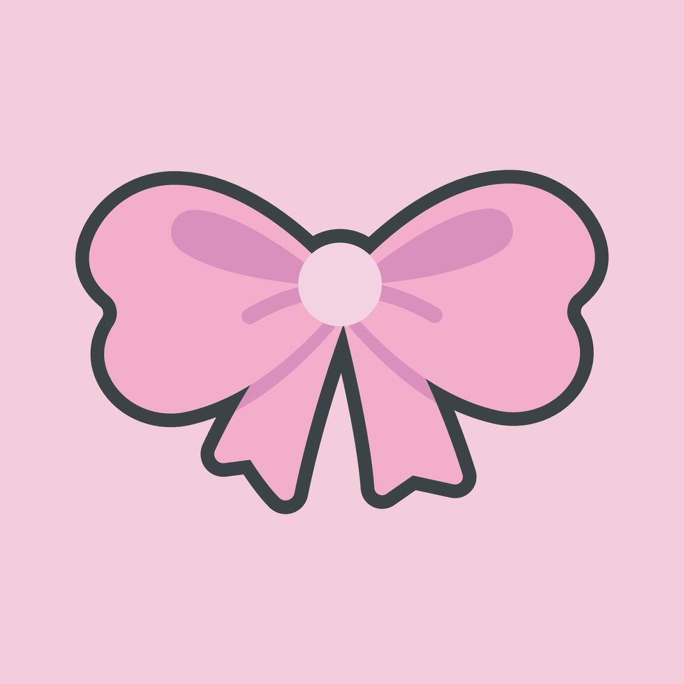 cute pink ribbon with outline flat design. vector