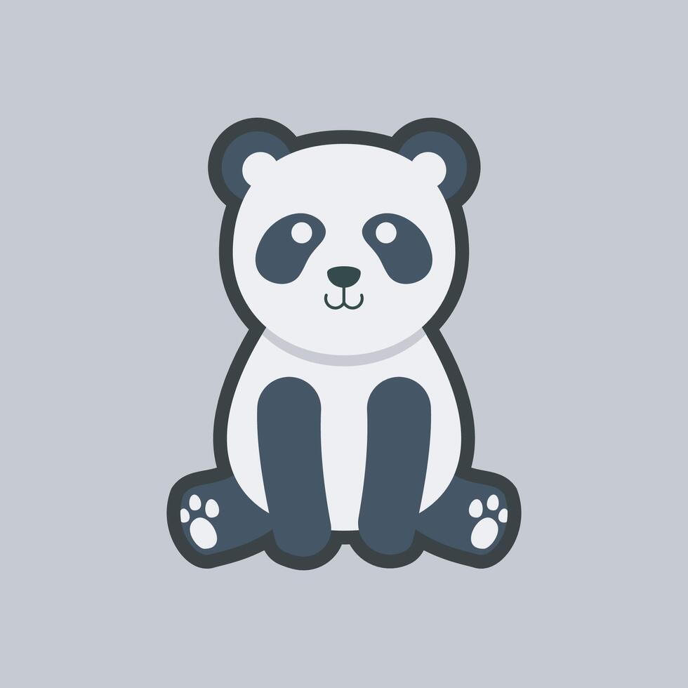 panda sit character in outline flat design. vector