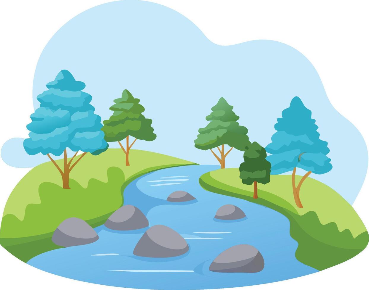 A River in Nature with Trees and Rocks vector