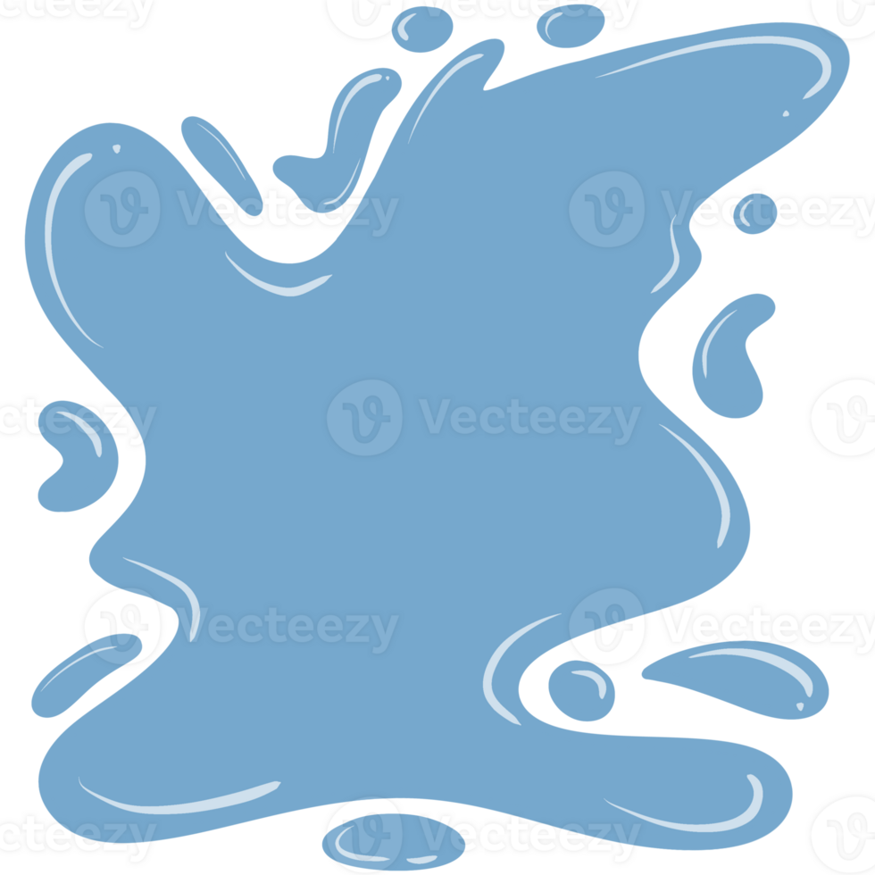 A light blue abstract blob with curved edges and smaller droplet shapes, all in a flat, cartoonish style against a pale background. png