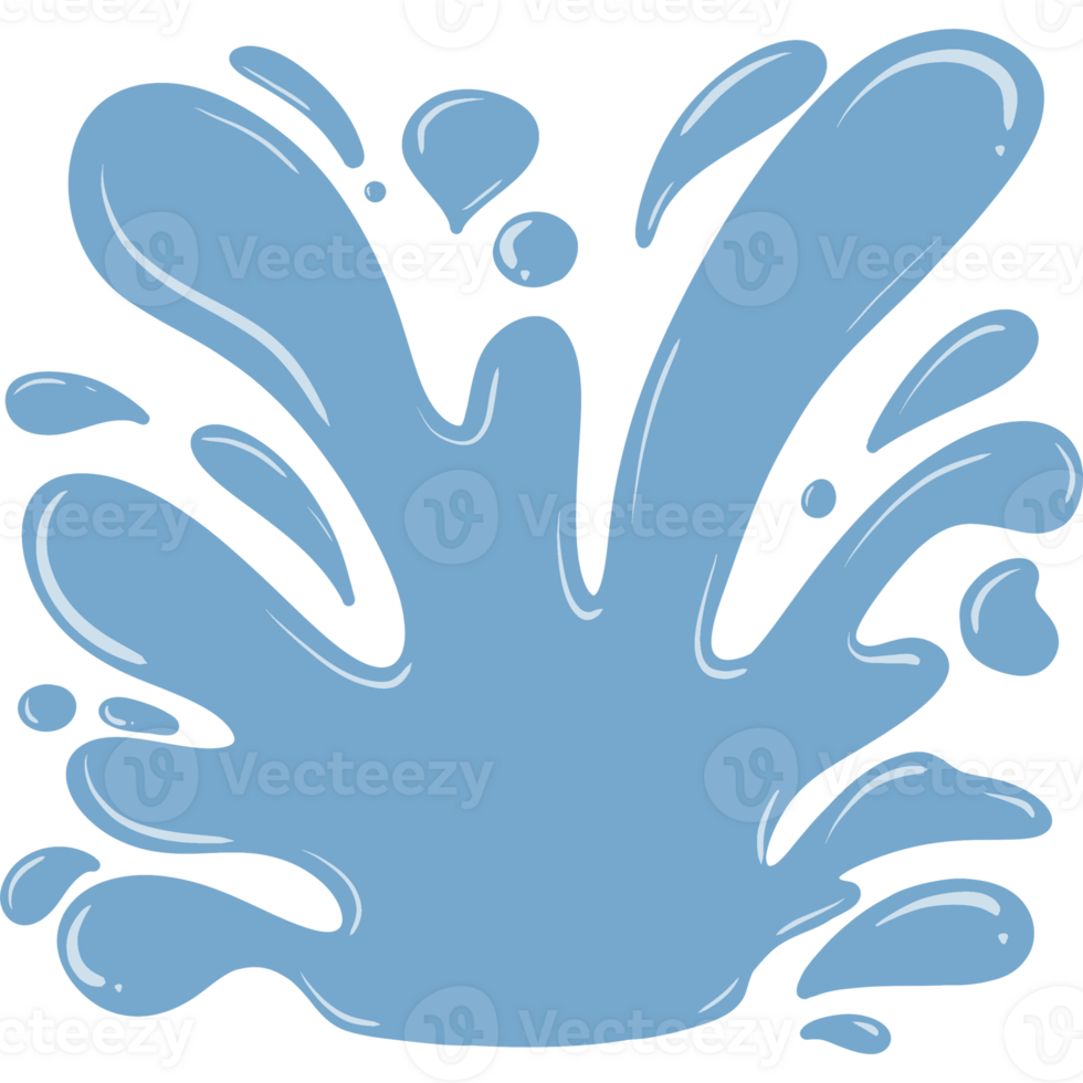 Stylish light blue water splashes with dynamic rounded shapes and scattered drops on a transparent background. png