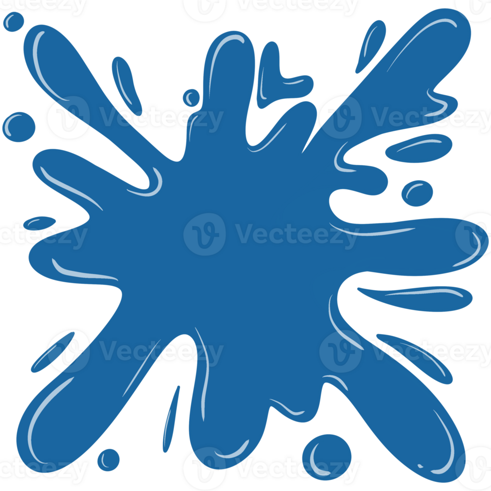 Bright blue paint splashes on a transparent background. They form abstract shapes reminiscent of splatters, varying in size and intensity. png