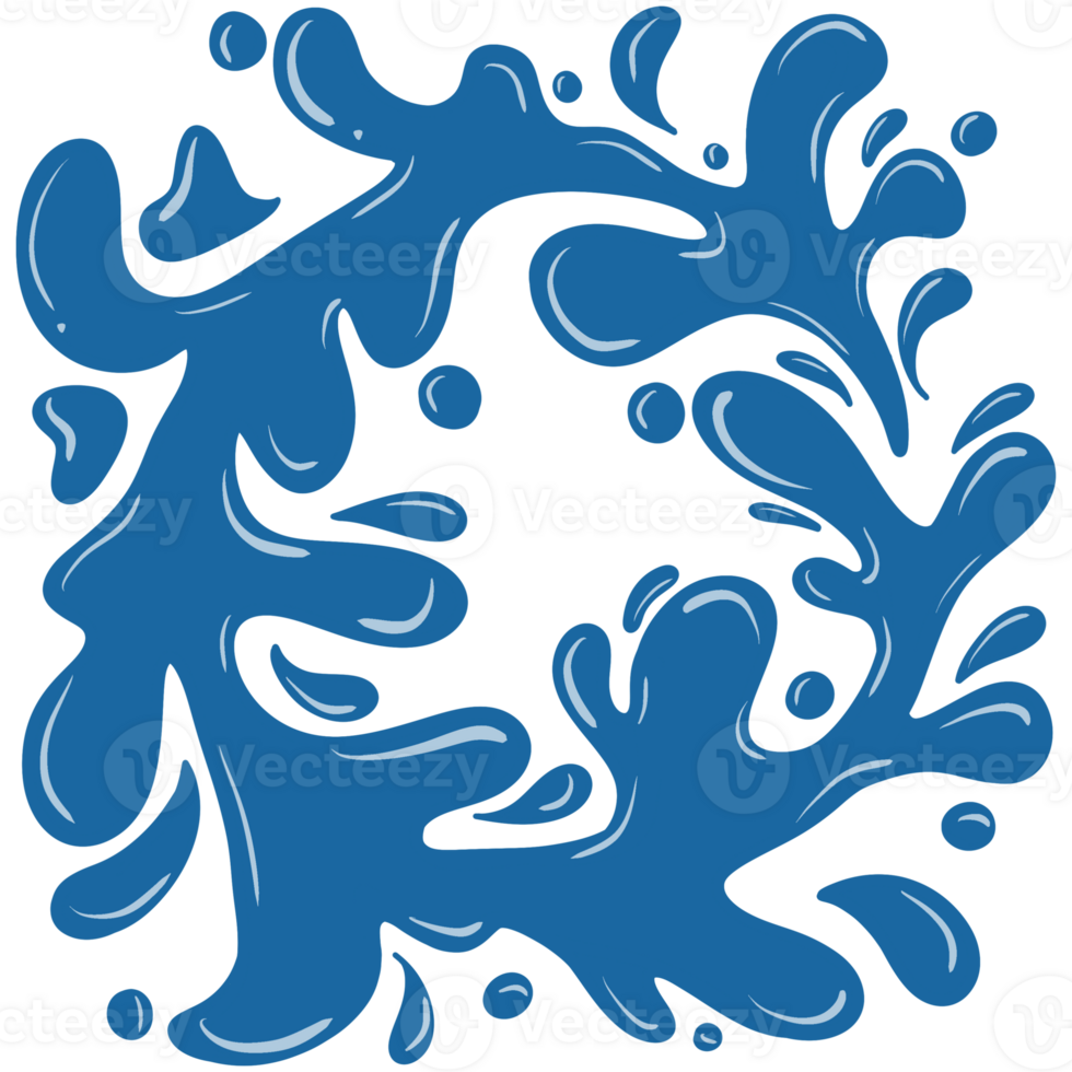 Stylish blue splash design It consists of a curved, splash-like shape and several tiny dots, all in a bright shade of blue. png
