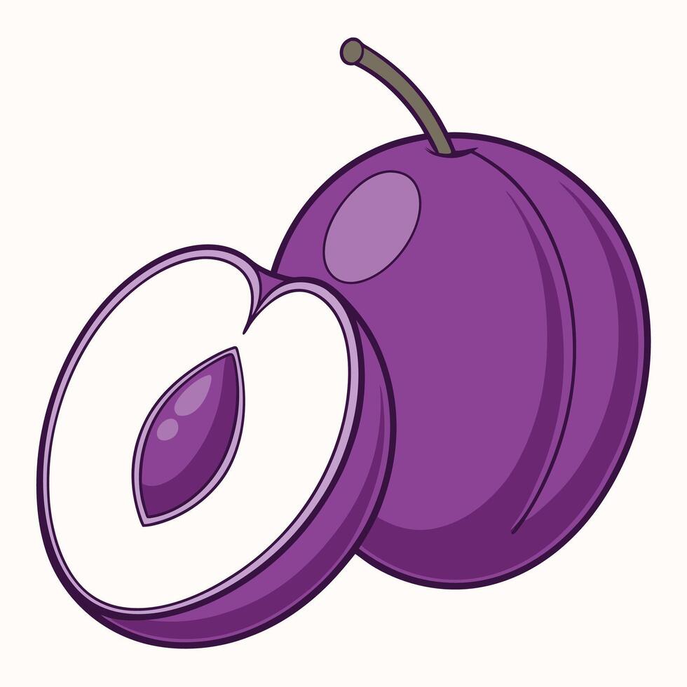 a purple plum fruit with a cut in half vector