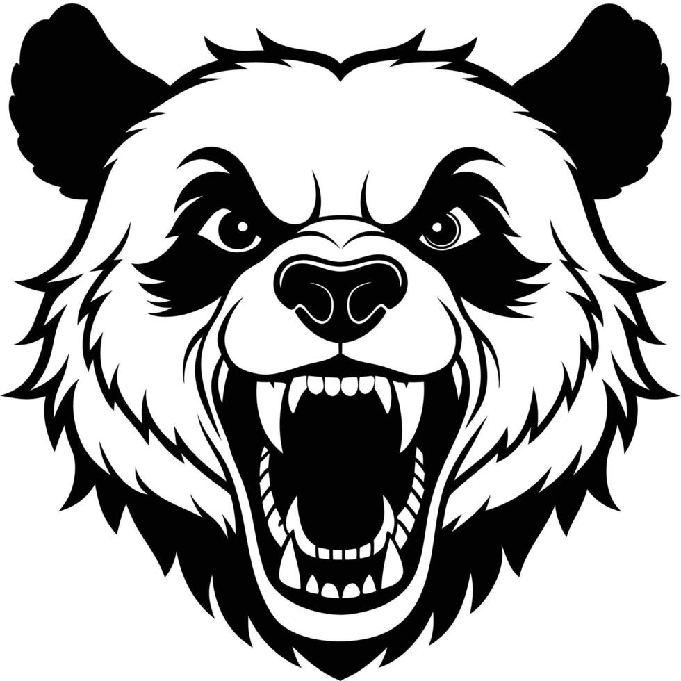 a black and white panda bear head with open mouth vector