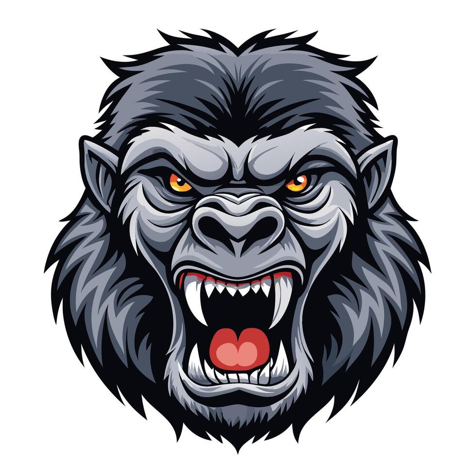 gorilla head with open mouth and red eyes vector