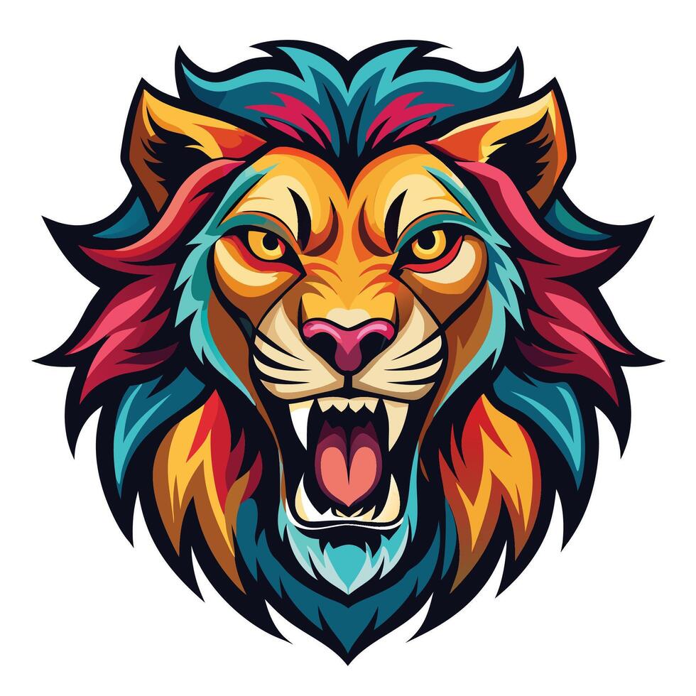 lion head with angry face white background vector