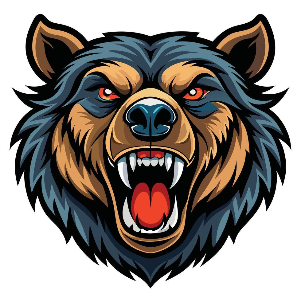 a bear head with its mouth open its teeth showing vector