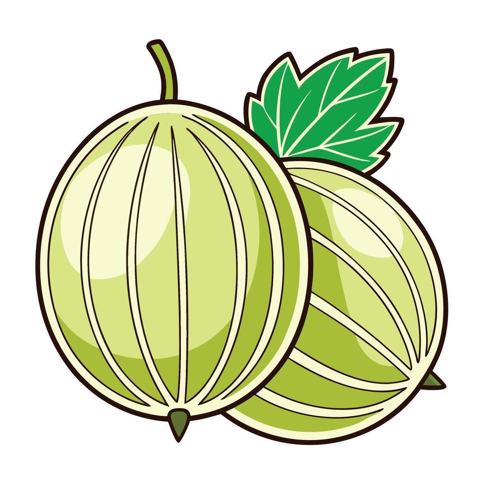 two green gooseberries with leaves on a white background vector