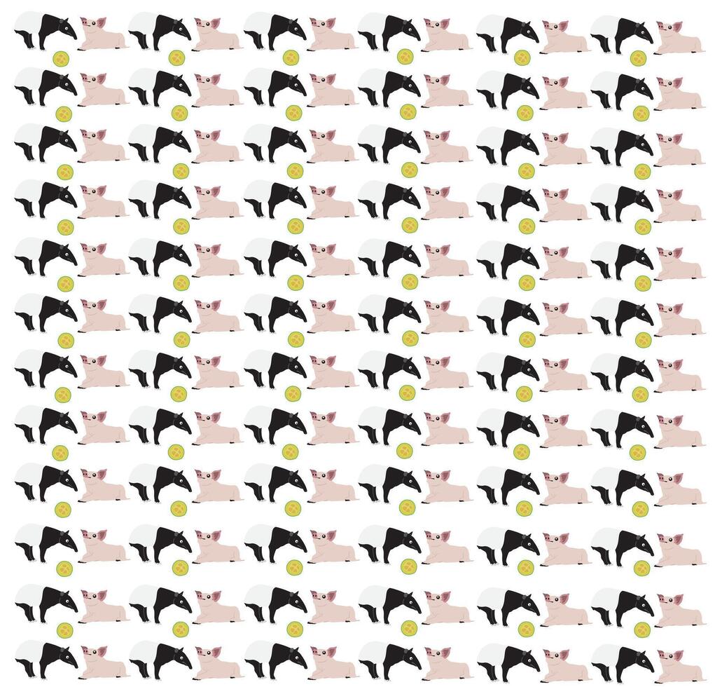 tapir, pig with fruit as a pattern background vector