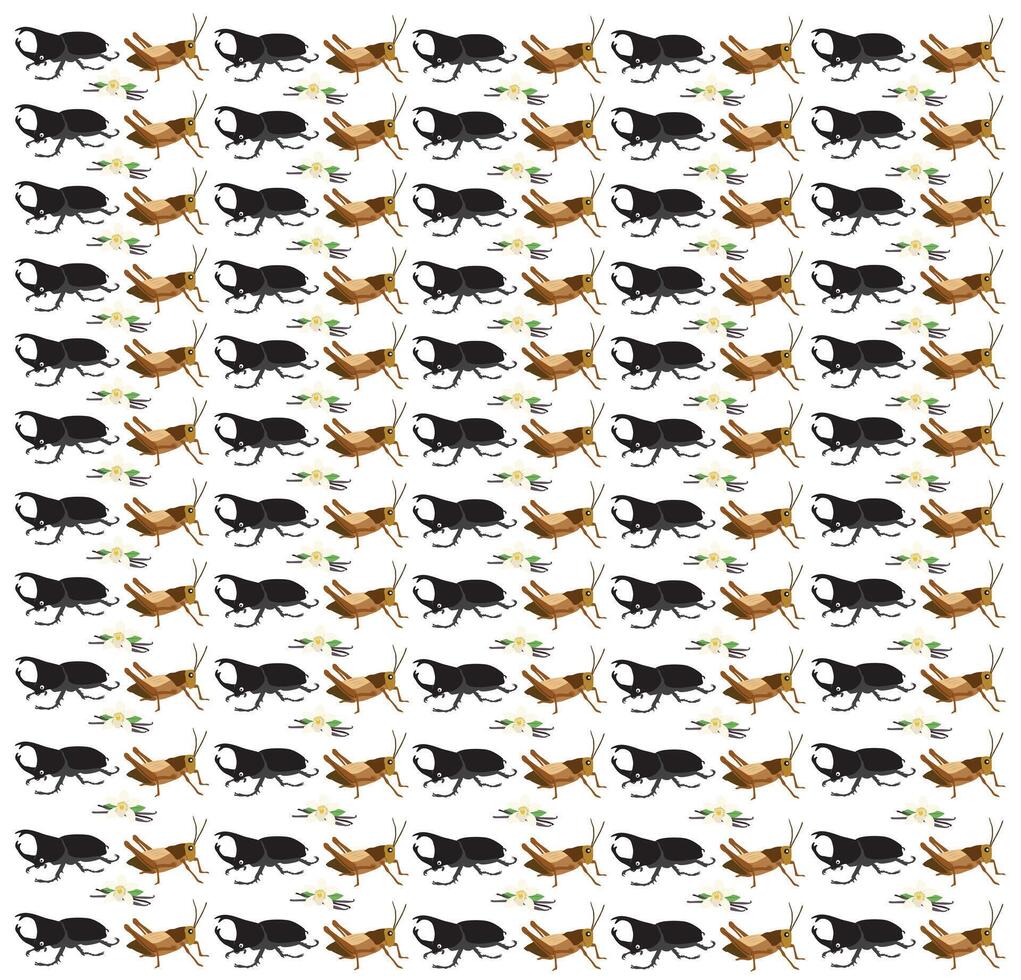 grasshopper, hercules beetle with fruit as a pattern background vector