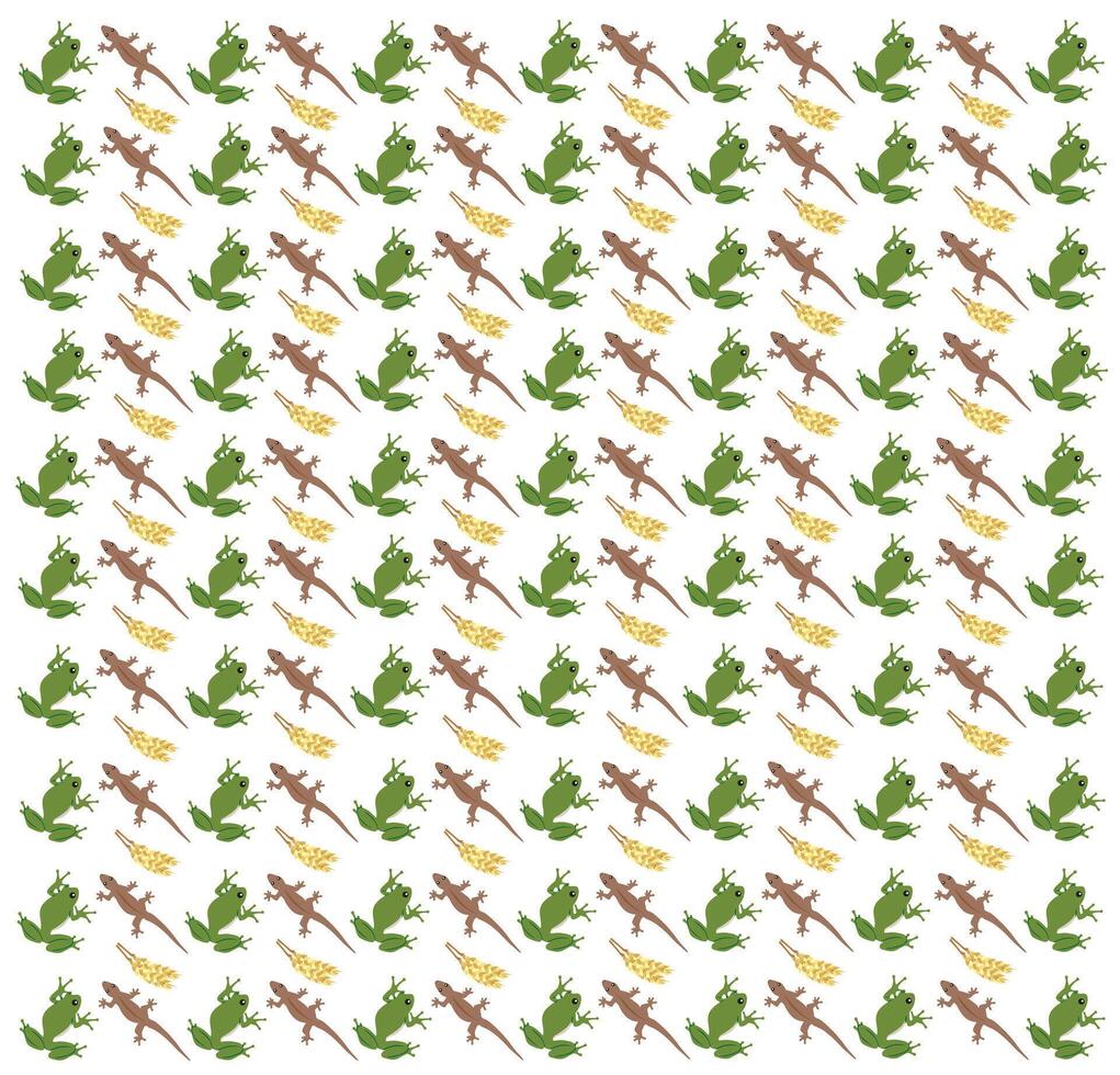 frog, lizard with wheat as a pattern background vector