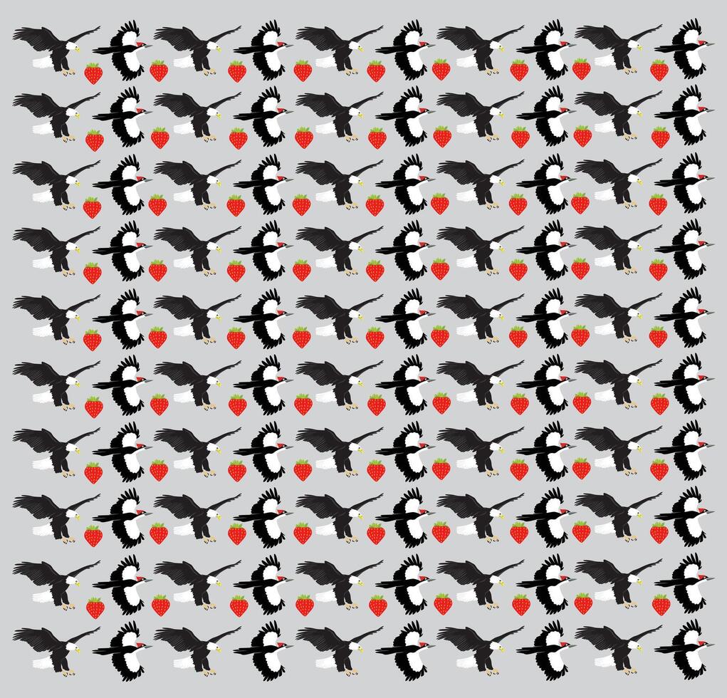eagle, woodpecker with fruit as a pattern background vector