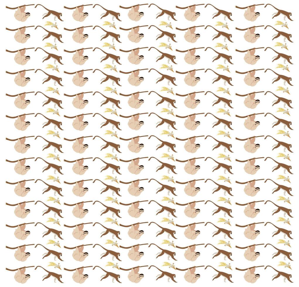 monkey, sloth as a pattern background vector