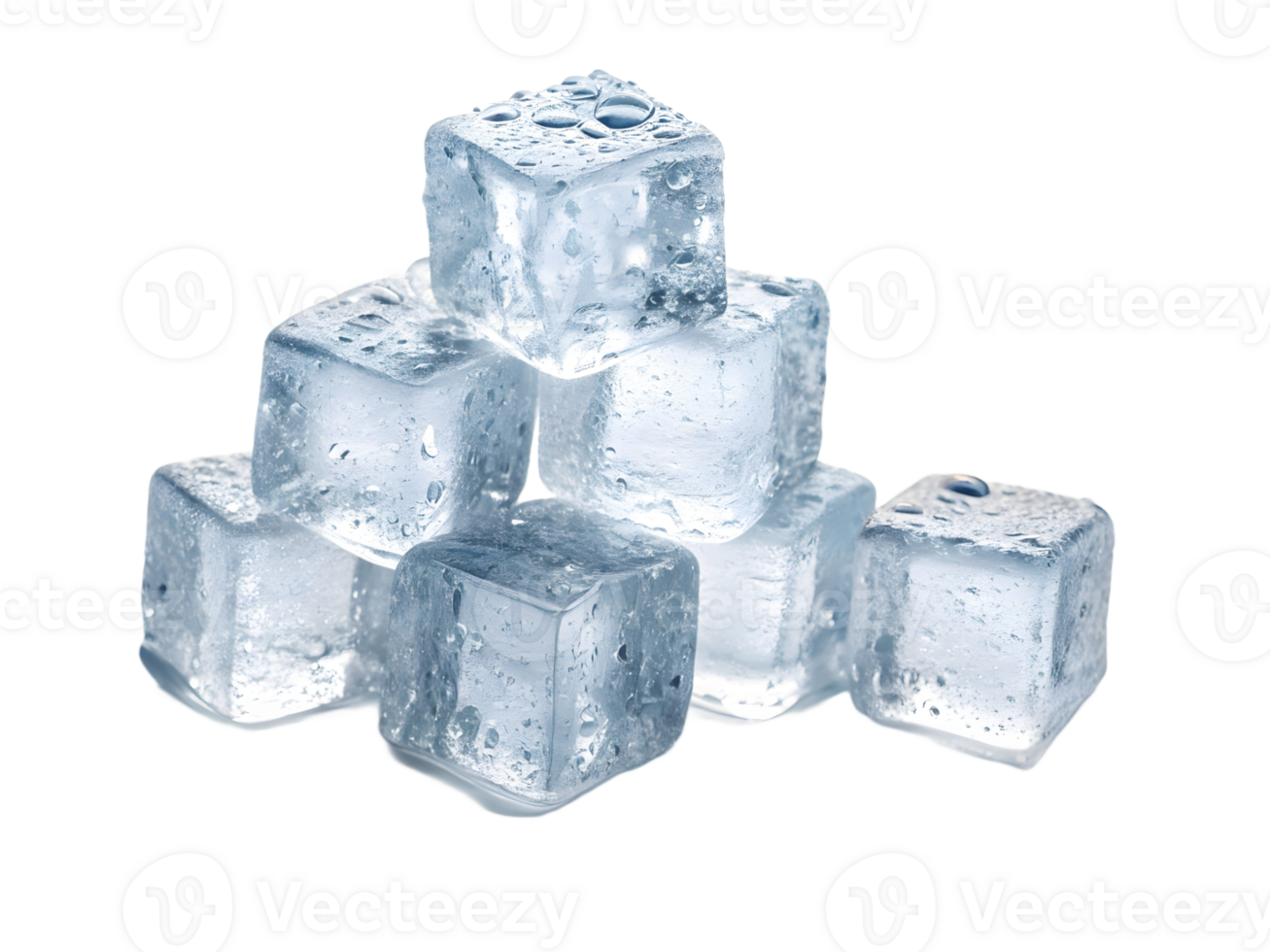 Ice cubes stacked artistically on a transparent background highlighting their clarity and texture png