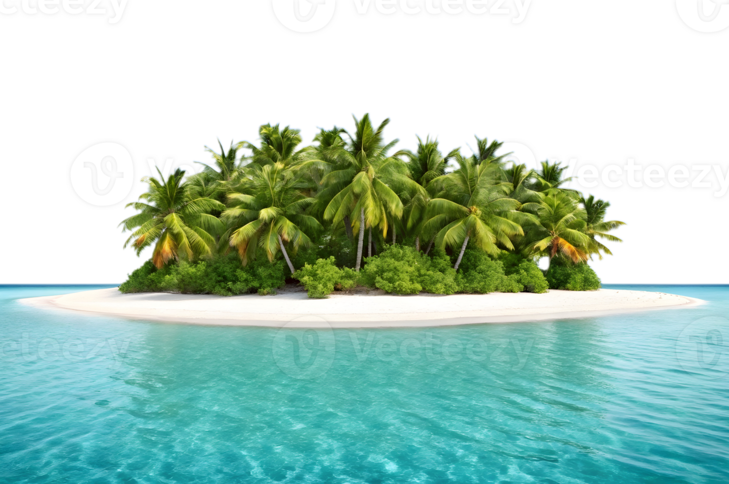 A secluded tropical island featuring vibrant palm trees and serene turquoise waters png
