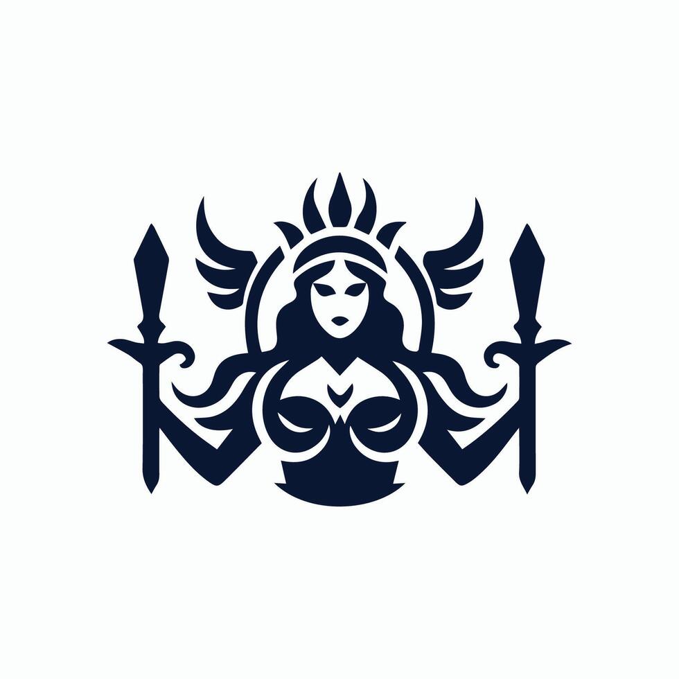 a woman holding two swords in her hands vector
