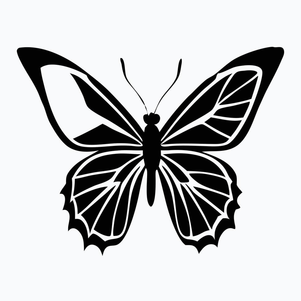A stylized, intricate black and white illustration of a butterfly. vector