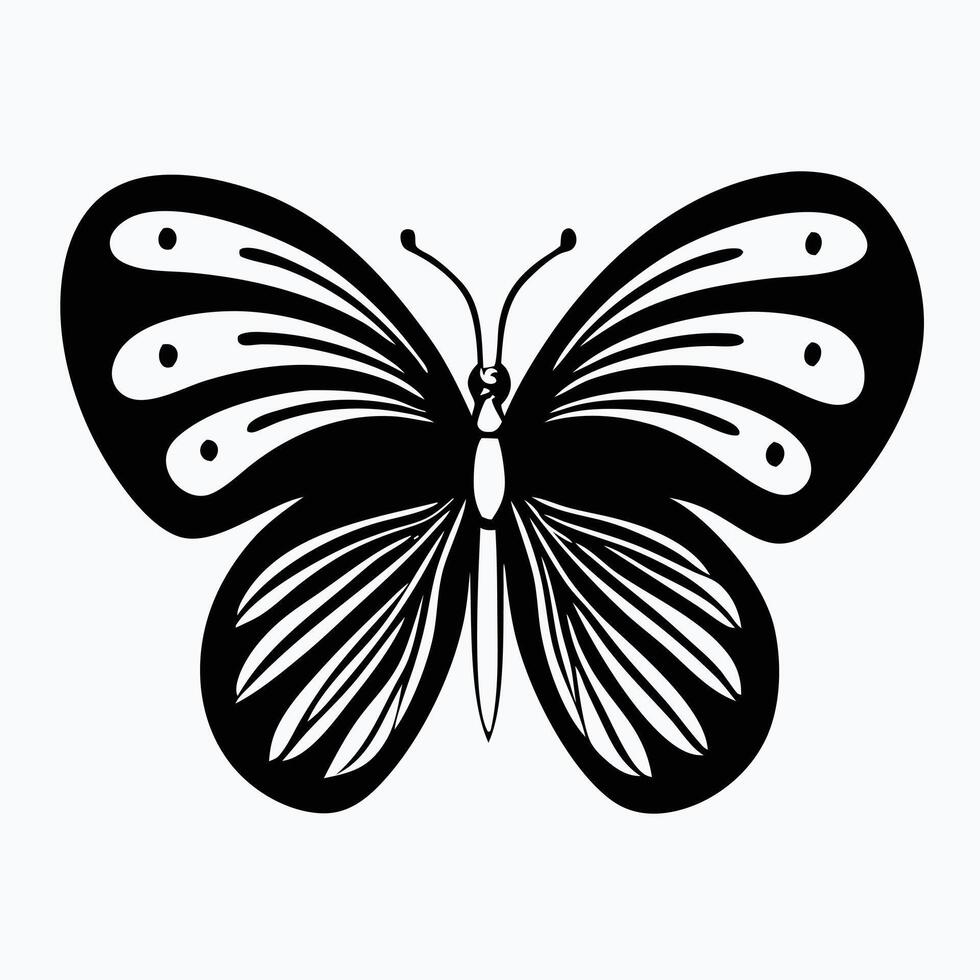 A sophisticated, stylized black silhouette of a butterfly against a plain white background. vector