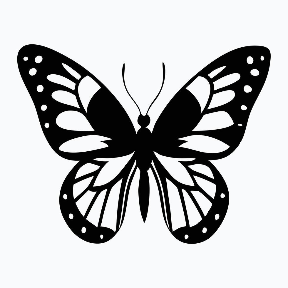 A striking black and white silhouette of a butterfly, perfect for showcasing nature's beauty in a minimalist design. vector