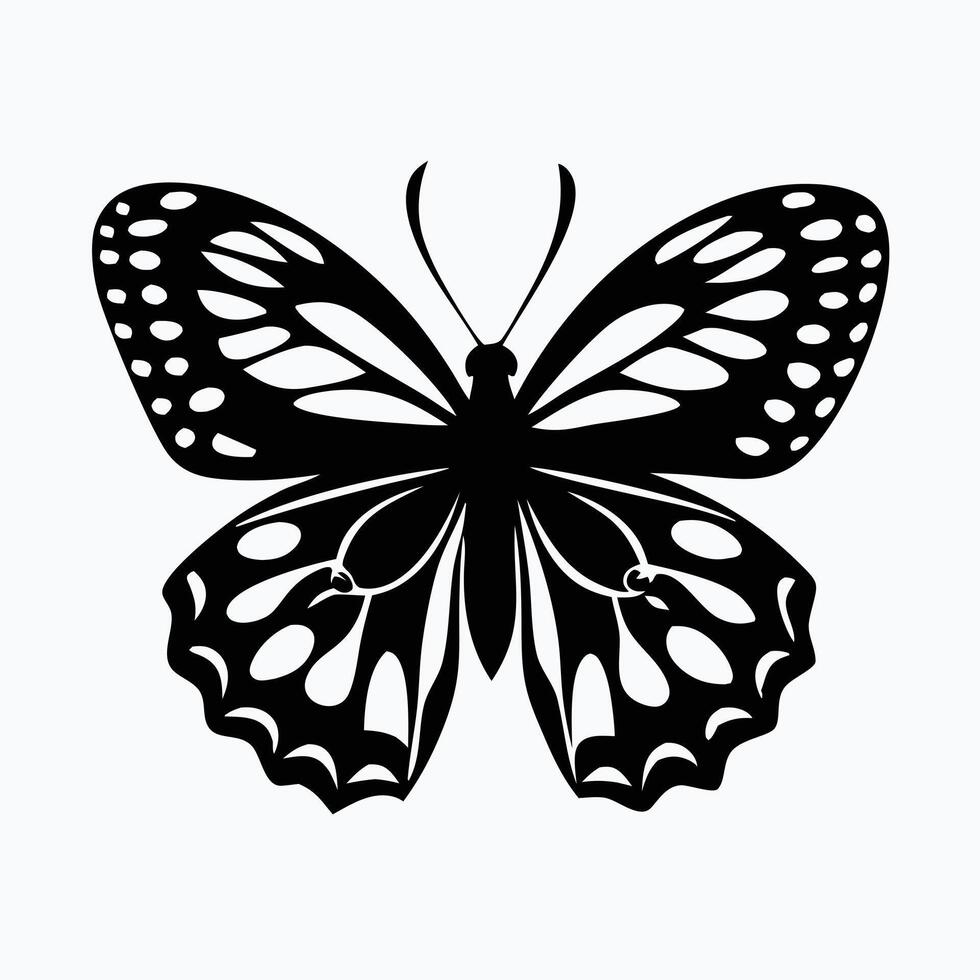 A sophisticated, stylized silhouette of a butterfly in black and white against a light background. vector