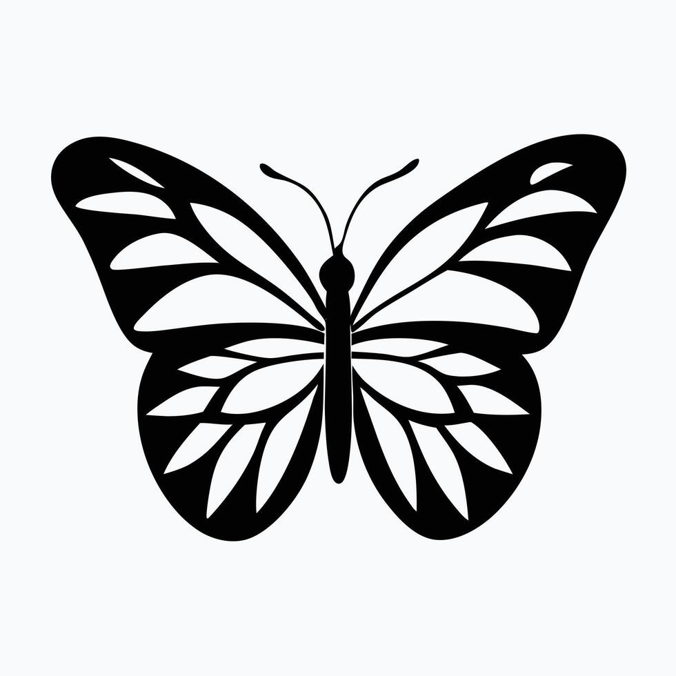 Simple Black Butterfly Silhouette on White Background vector