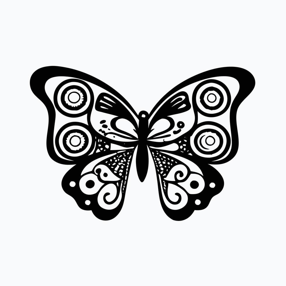 stylized silhouette of a butterfly in black against a pure white background. vector