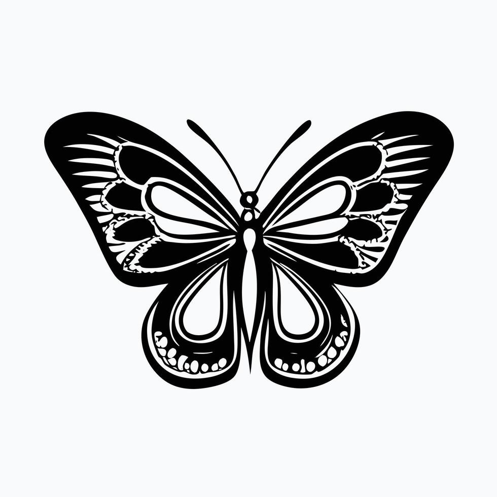 detailed black and white illustration of a butterfly. vector