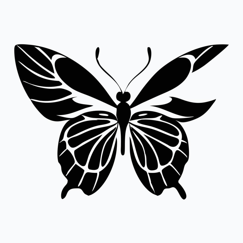 A sophisticated, black and white silhouette of a butterfly. vector