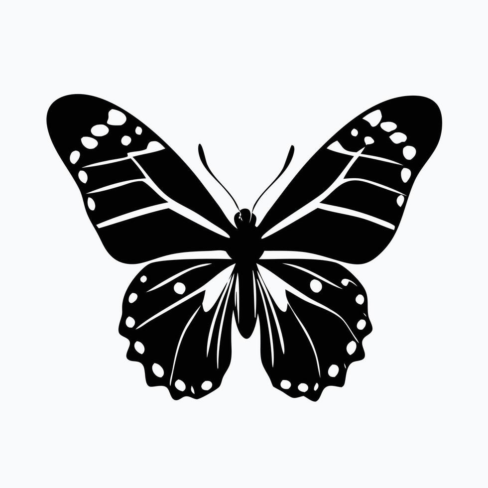 A captivating, stylized illustration of a butterfly in black and white. vector