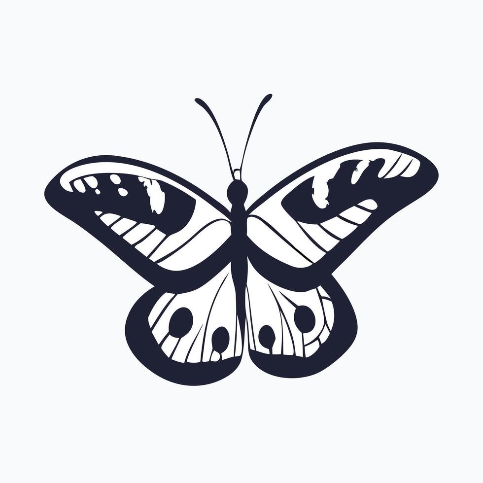 A striking silhouette of a butterfly in black and white against a plain background. vector
