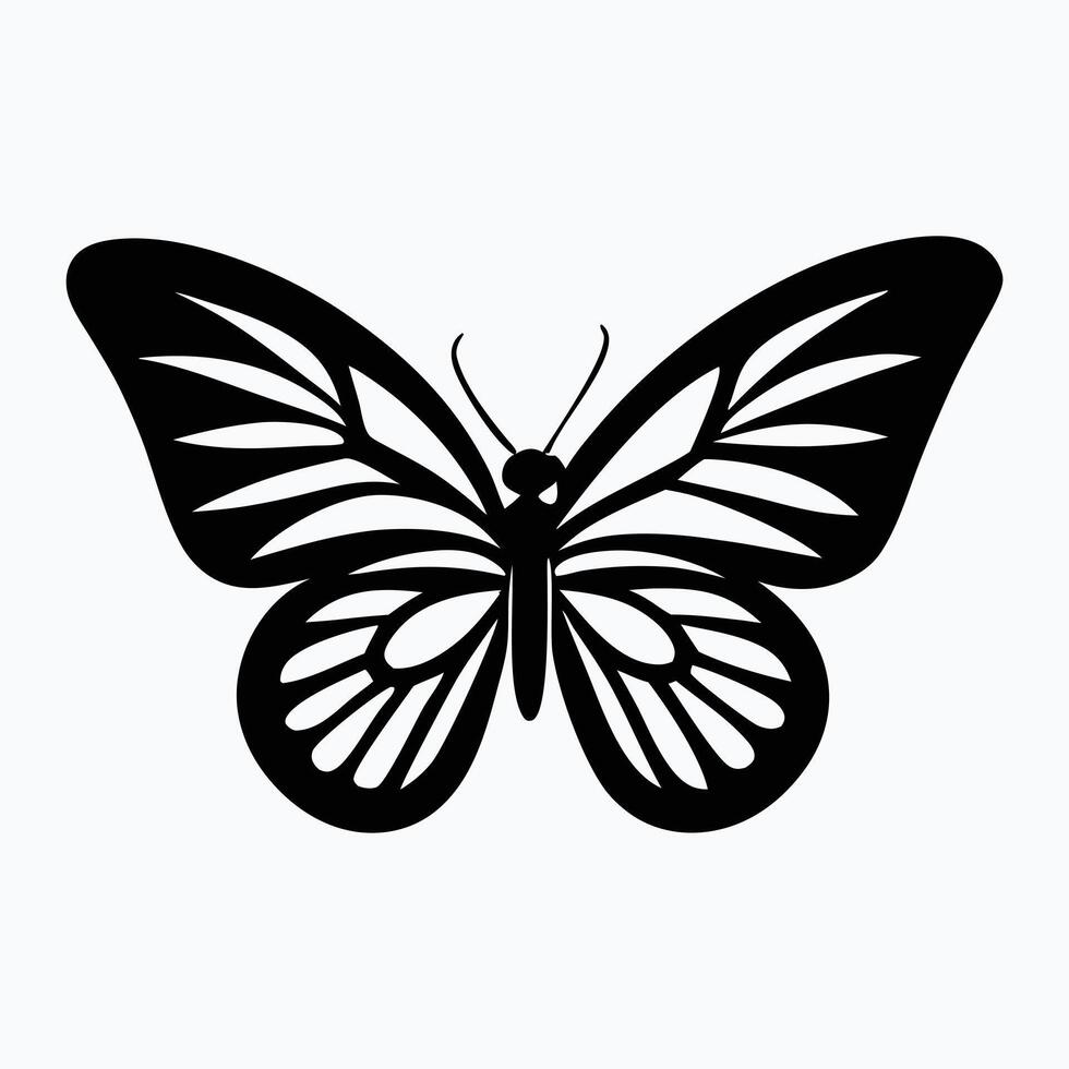A captivating, stylized black line art illustration of a butterfly. vector