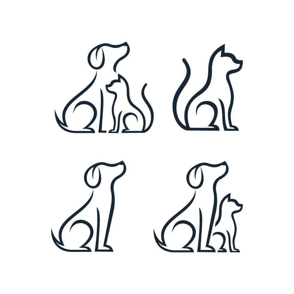set of dog and cat line logo vector