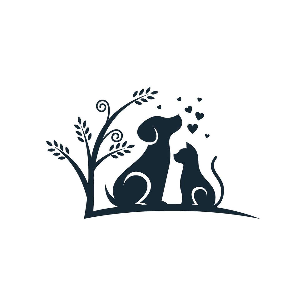 dog and cat care with tree and heart vector
